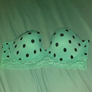 Pink VS bandeau bra polkadots and seagreen